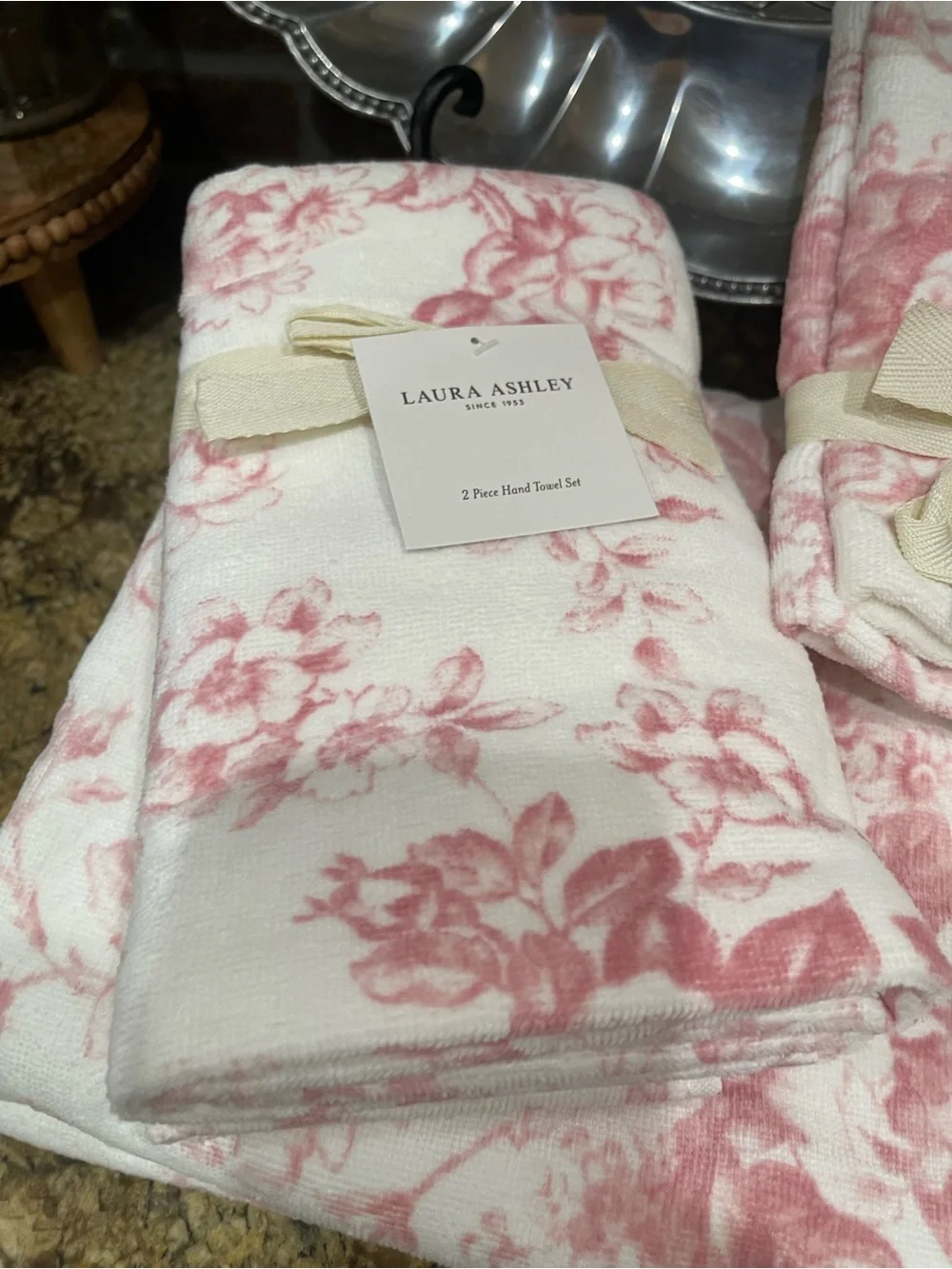 Laura Ashley Toile Delight Pink Towels Bundle - bath, hand & finger towels -NEW!